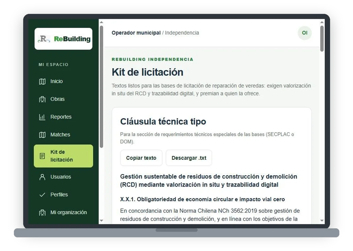 Panel municipal de ReBuilding con el kit de licitación